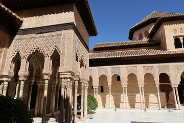 The Court of the Lions in the Alhambra, Granada, Andalusia, Spain  