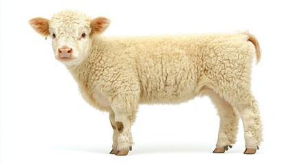 Obraz premium Cute Adorable Young Calf Standing on White Background