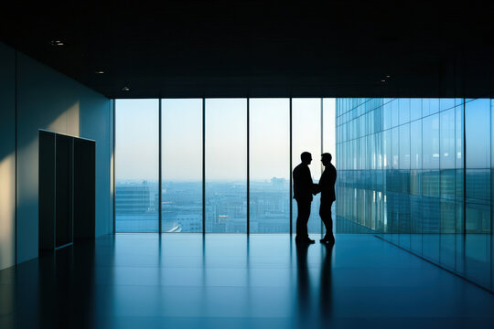 Businessmen seal deal, confident handshake