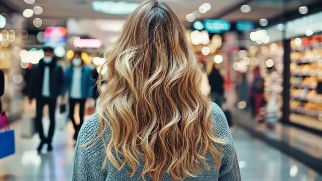 A woman with long blonde hair is seen from behind, generative AI