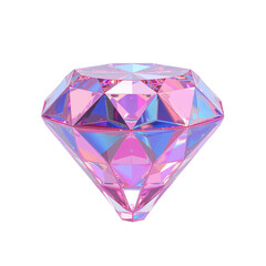 Pink iridescent diamond gemstone with facets and reflections on cut out background.