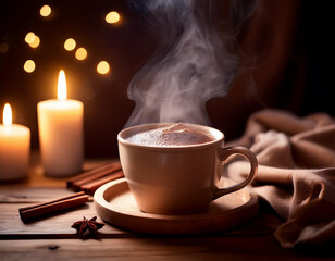 Rich Hot Chocolate with Swirling Steam and a Cozy Atmosphere