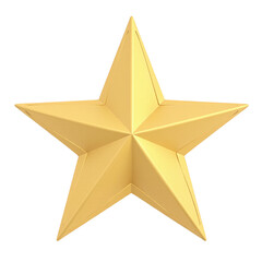 A gold five-pointed star, 3D rendered, isolated on a cutout background.