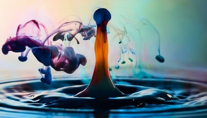 Fototapeta premium A detailed macro shot of a drop of ink dispersing in water, forming dynamic and artistic patterns as it swirls, creating a stunning visual effect. 