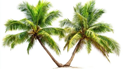 Lush Tropical Palm Trees on Sunny Beach Isolated on White Background