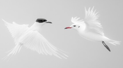 Fototapeta premium Two Elegant Birds in Flight Against a Soft Neutral Background