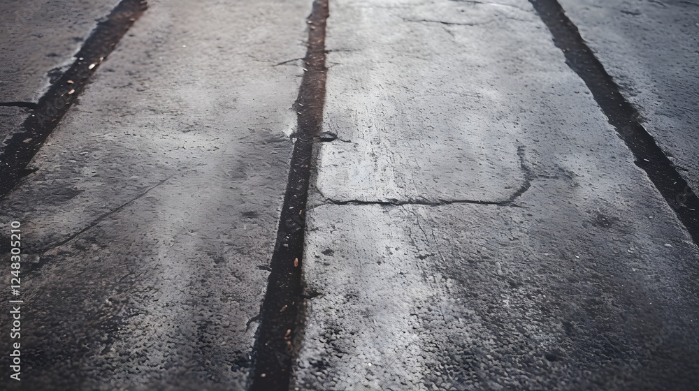 Poster detailed close up view of a faded and weathered parking lot asphalt surface showcasing the worn text
