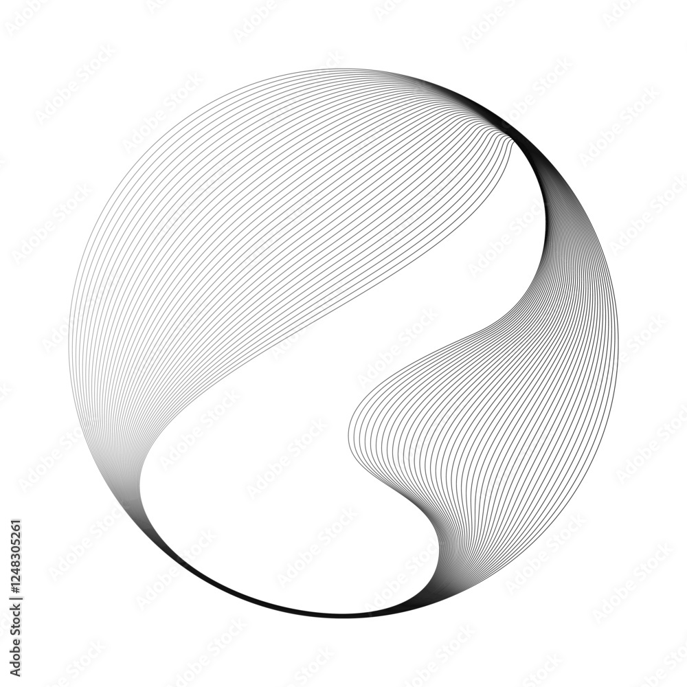 Poster Abstract vector round shape of wavy lines flowing smooth curve black line on transparent background in concept of technology, science, music, modern.