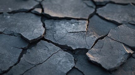 Fototapeta premium Cracked dry ground with sharp textures and shadows. Environmental concept for drought or climate change.