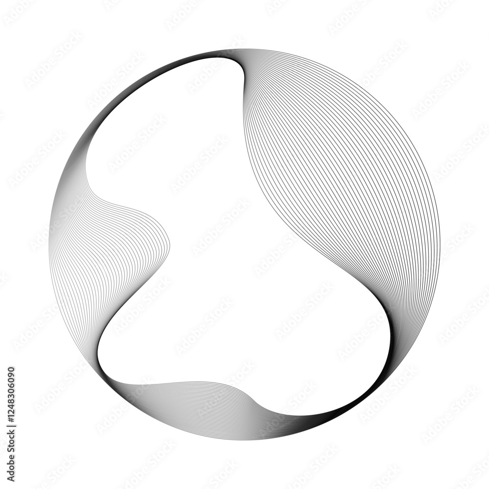 Aufkleber Abstract vector round shape of wavy lines flowing smooth curve black line on transparent background in concept of technology, science, music, modern.