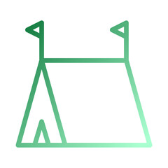 Simple Camping Tent Icon with Flags Gradient