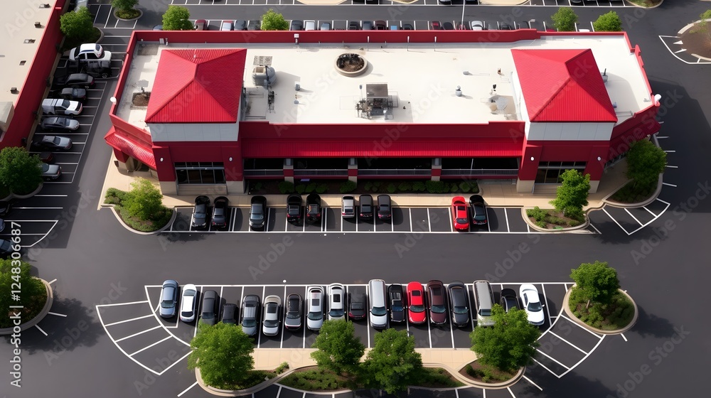 Aufkleber overhead top down view of a perfectly symmetrical and organized parking lot layout showcasing a stri