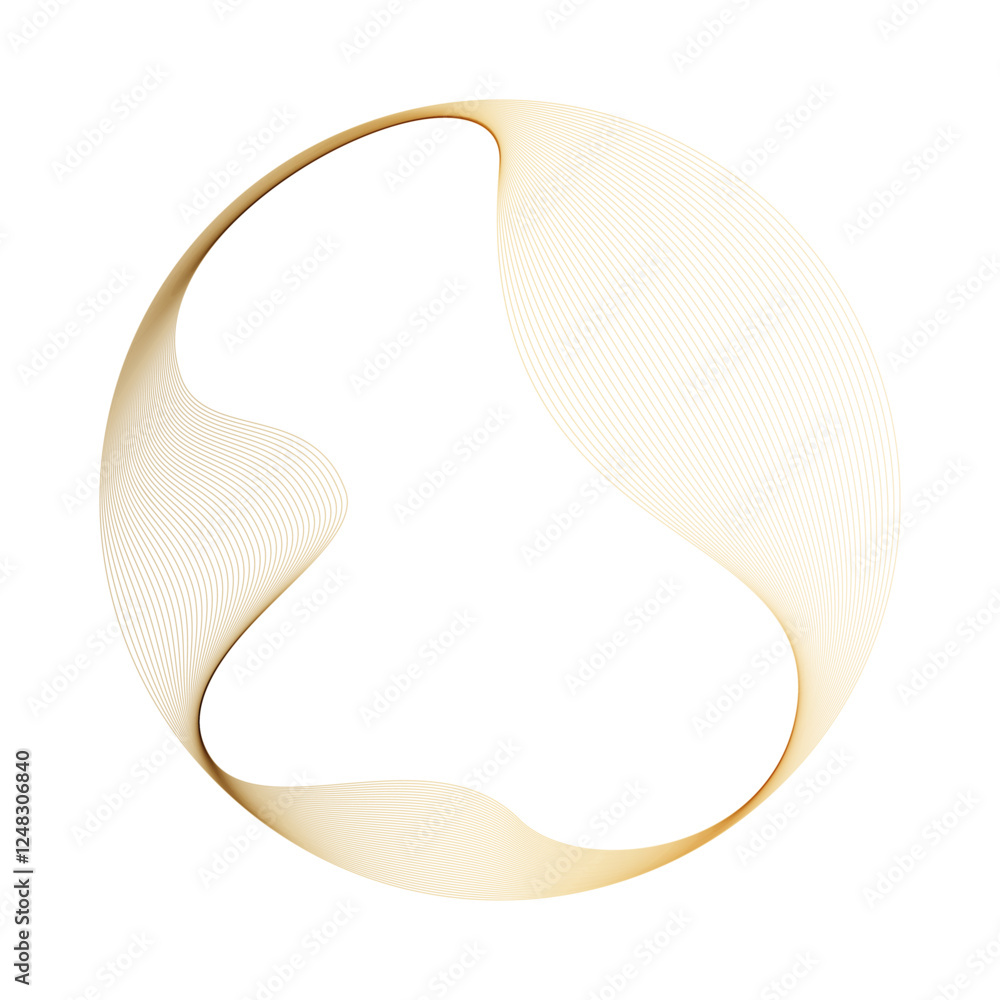 Leinwandbilder Abstract vector round shape of wavy lines flowing smooth curve gold gradient color on transparent background in concept of luxury, technology, science, music, modern.