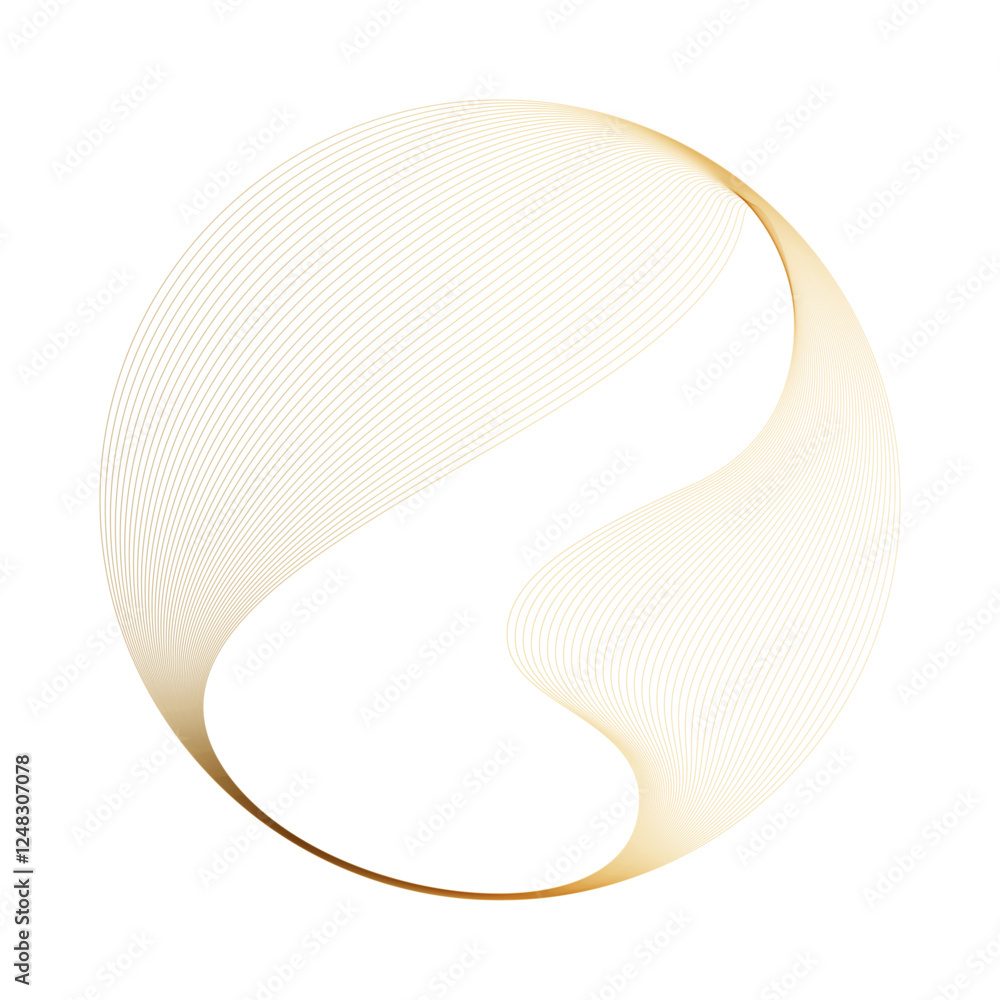 Poster Abstract vector round shape of wavy lines flowing smooth curve gold gradient color on transparent background in concept of luxury, technology, science, music, modern.