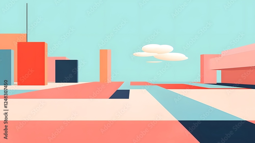 Poster minimalist and modern architectural concept featuring a parking lot with abstract geometric shapes a
