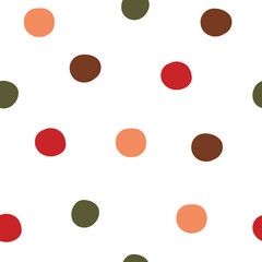 Seamless pattern with colorful polka dot. Vector elements in doodle style for background, wallpaper, textile, cover, banner, greeting card. 