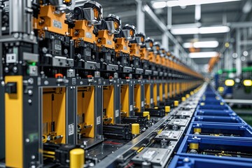 Close-Up View of Battery Cell Production Line in Electric Vehicle Manufacturing