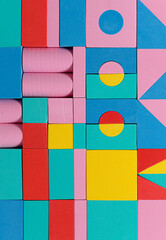 Brightly Colored Geometric Shapes Arranged in an Artistic Composition Showcasing Creativity and...