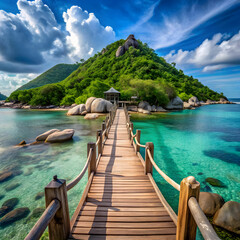 Obraz premium Wooden Bridge at Koh Nangyuan Island Surat Thani