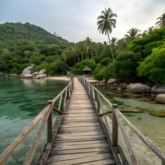 Obraz premium Wooden Bridge at Koh Nangyuan Island Surat Thani