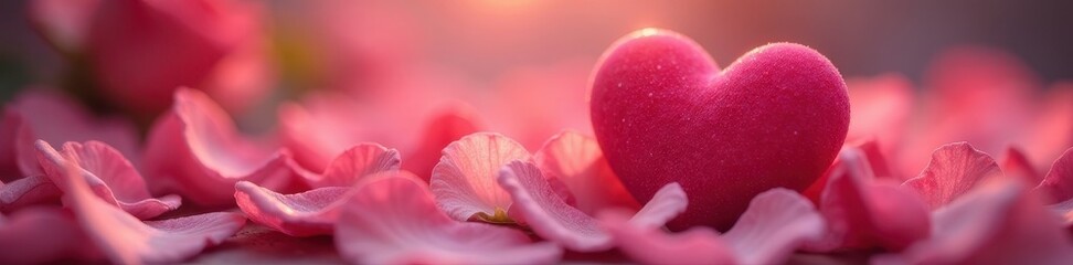 Fototapeta premium Heart surrounded by delicate rose petals in soft focus, petals, beauty
