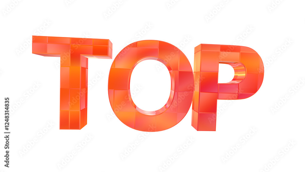 Poster 3d top text with orange metal and mosaic tiles texture effects isolated on a transparent background.