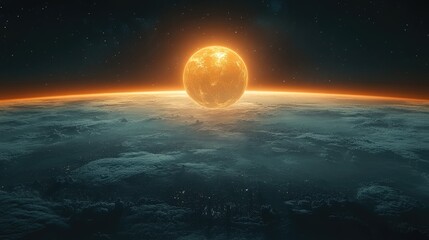 Obraz premium Stunning sunrise over Earth showcasing vibrant sun illuminating clouds and space