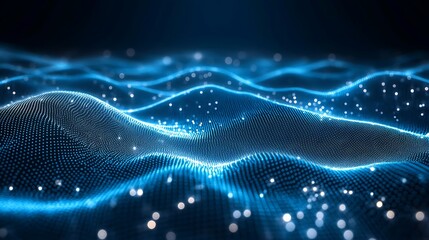 Abstract Digital Landscape with Glowing Blue Particles