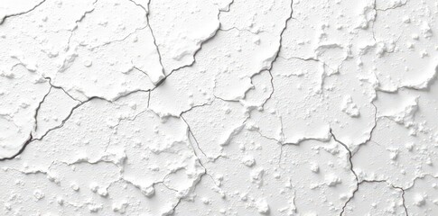 Cracked white concrete plaster, uneven surface, interior, shadow, concrete