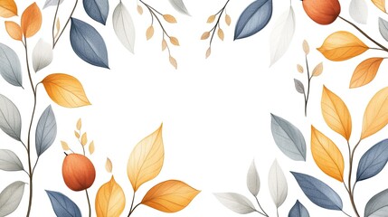 Autumn-themed illustration featuring colorful leaves and berries framing a blank center space