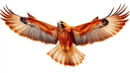 Majestic Red-Tailed Hawk in Full Flight Against White Background