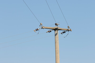 Concrete pole on a high voltage power line