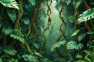 Lush Green Jungle Vines Against a Vibrant Green Background