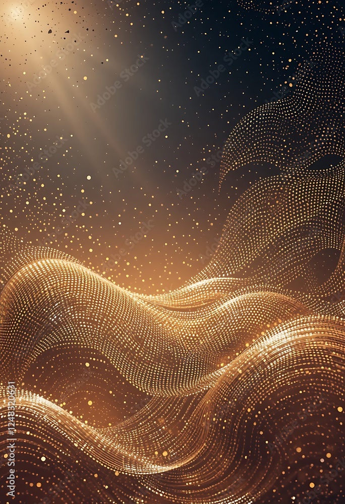 Poster golden particle waves abstract background design