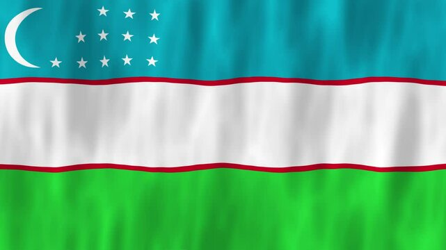 Uzbekistan flag country animation 3D symbol design waving in wind movement national patriotism world culture emblem banner Central Asia blue white green