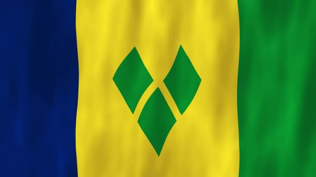 Saint Vincent and the Grenadines flag country animation 3D symbol design waving in wind movement national patriotism world culture emblem banner Caribbean blue yellow green