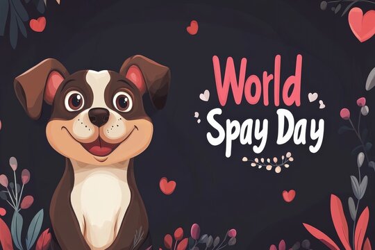Celebrating world spay day with happy cartoon dog