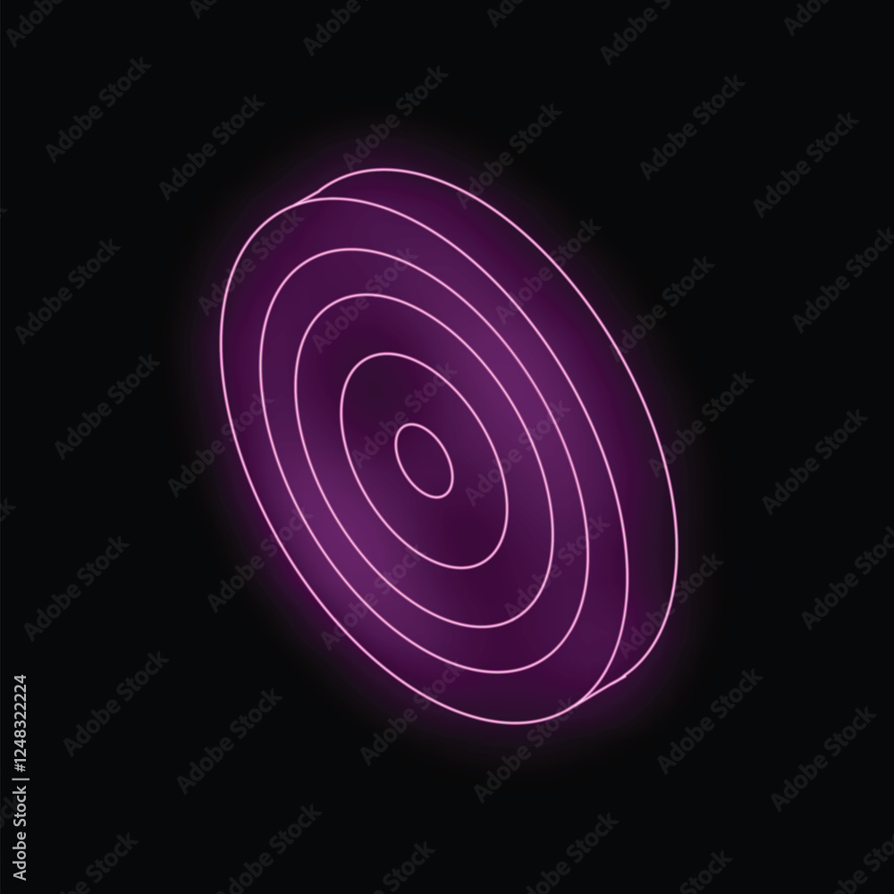 Poster neon purple glowing concentric circles are creating a tunnel effect on a black background