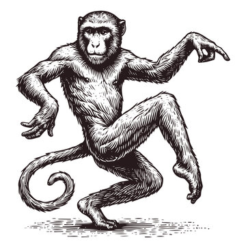 engraving drawing of a monkey
