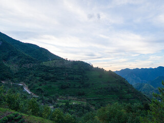 mountain landscape with blue sky and clouds