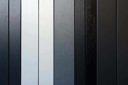 Minimalist pattern of vertical stripes in gradient shades from white to black. Modern architectural detail showing textured surface with parallel lines