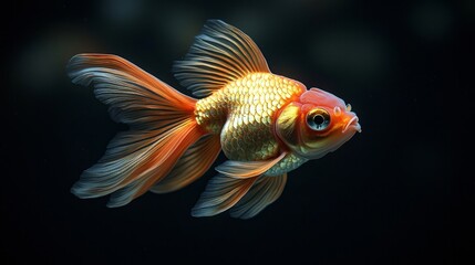 Fototapeta premium Elegant Ranchu Goldfish Gracefully Swimming in a Minimalist Aquarium
