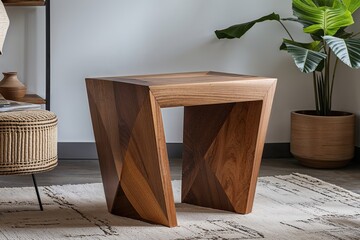 Eye-Catching Wooden Stool with Geometric Legs Modern Furniture Seating