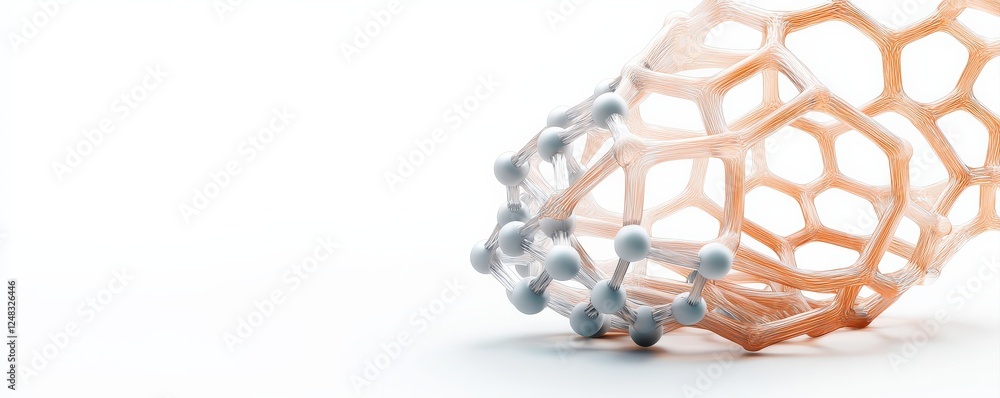 Poster material science nano concept. delicate mesh structure in soft colors against a white background.
