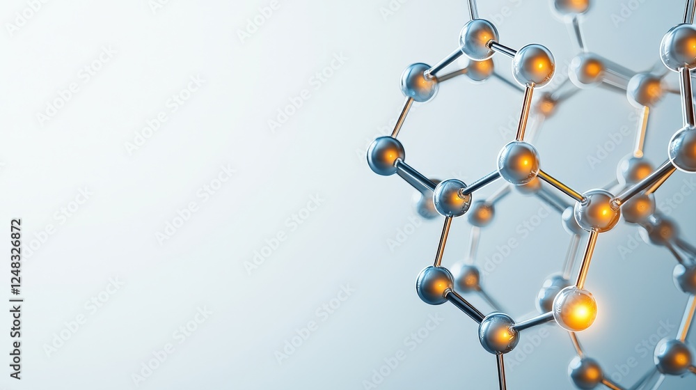 Poster material science nano concept. molecular structure with glowing connections on a soft background.