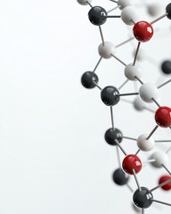 Obraz premium A molecular structure featuring interconnected atoms represented by colored spheres on a light background.