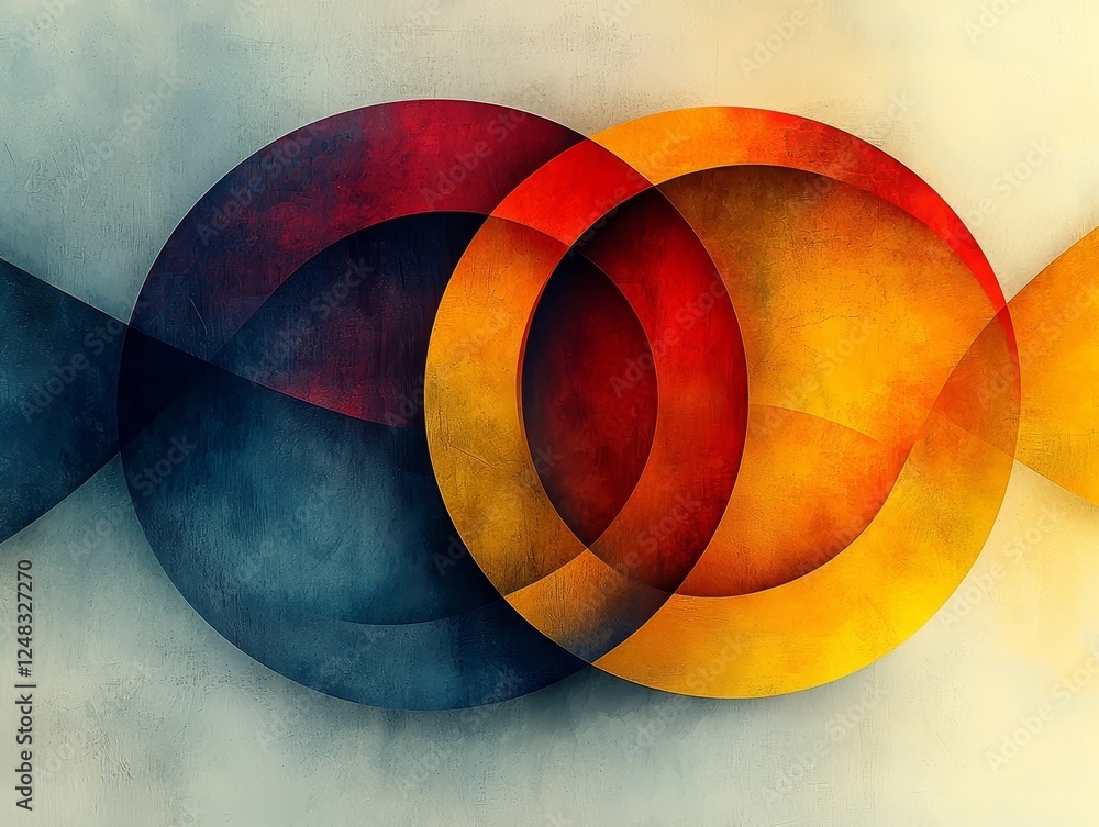 Poster minimalist abstract geometric composition with overlapping translucent pastel circles