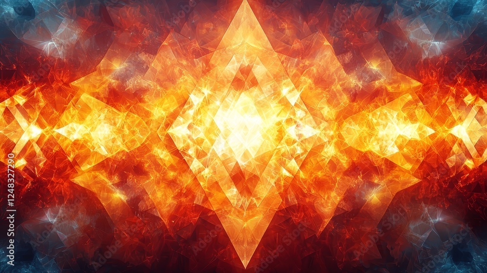 Poster fiery geometric mosaic of vibrant triangular patterns in bold colors