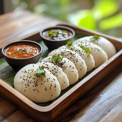 Photo of Freshly Made Idlis with Chutneys