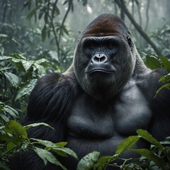 A striking image of a gorilla in the misty jungle, emphasizing the importance of protecting primates.